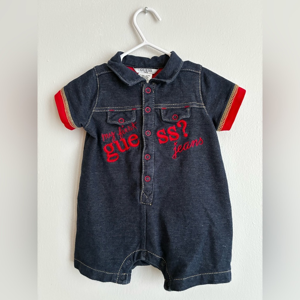 Guess Baby Denim Romper with Red Accents Size 6-9 months